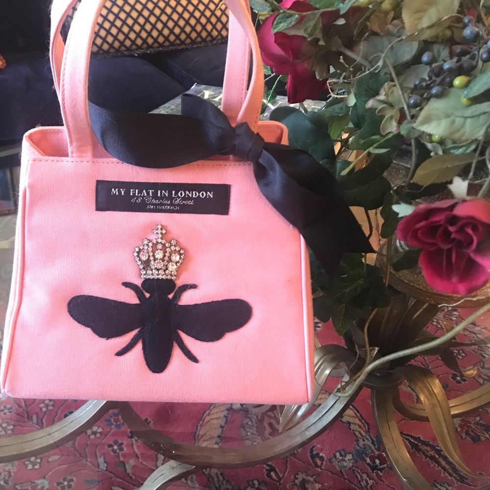 My Flat in London Pink Satchel with Black Bow and Bee Design